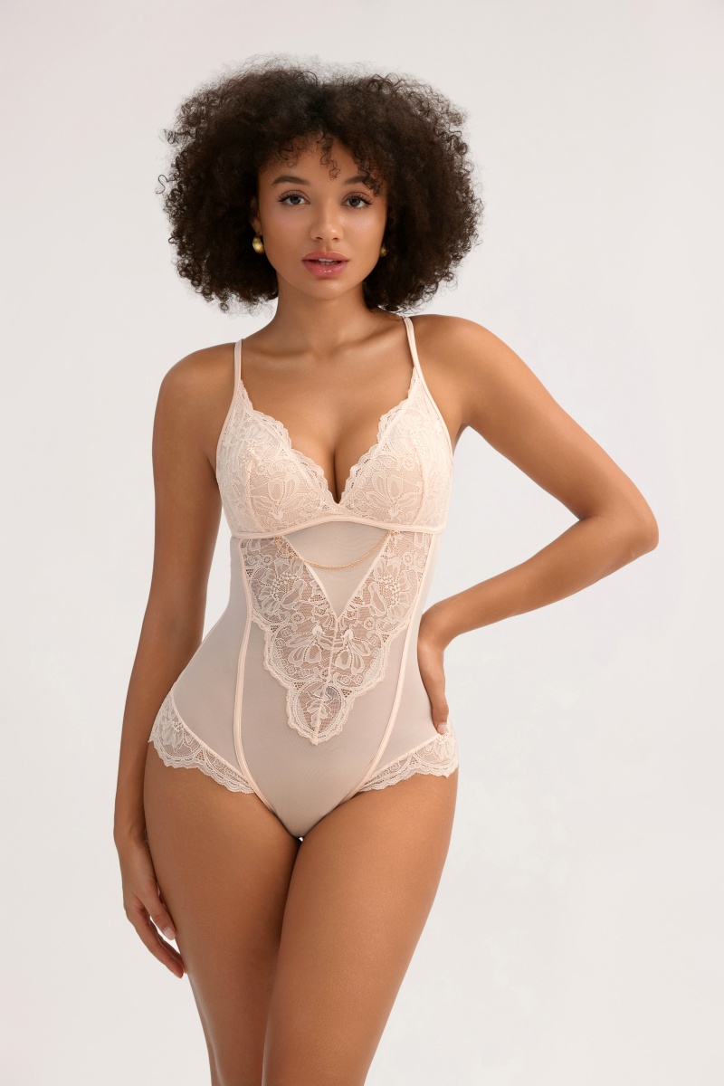 Floral Lace Mesh Wireless Bodysuit - Women's Figure-Enhancing Back Closure Garment - MW5004