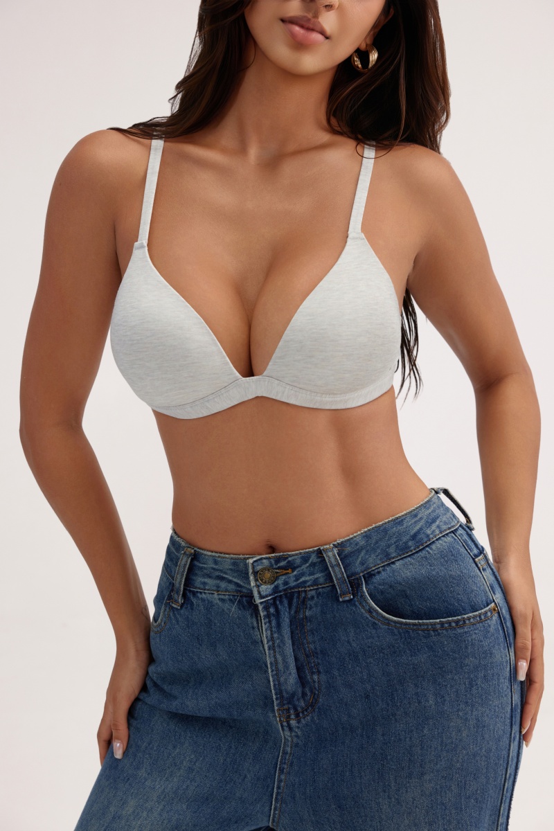 Cozy Grey Cotton Wireless Bra - Back Closure Breathable Underwear for Daily Wear - MW8002