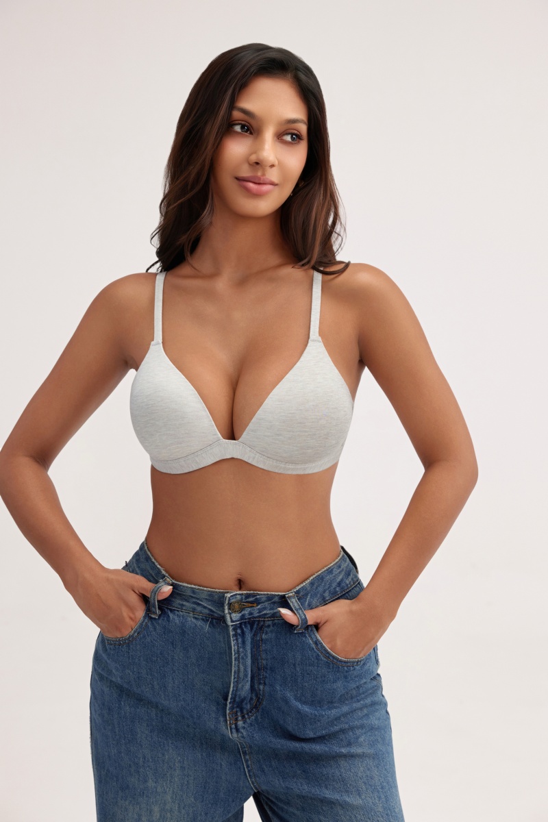 Cozy Grey Cotton Wireless Bra - Back Closure Breathable Underwear for Daily Wear - MW8002