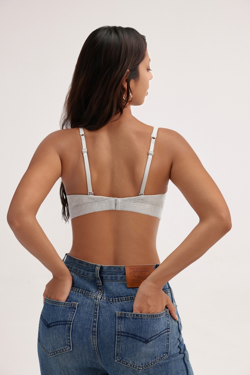 Cozy Grey Cotton Wireless Bra - Back Closure Breathable Underwear for Daily Wear - MW8002