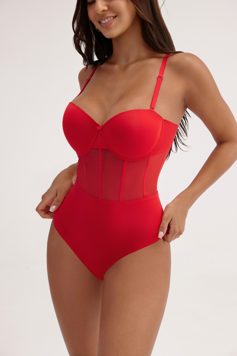 Solid Underwire Padded Bodysuit Swimsuit Sleek Breathable Shapewear for Women- MW5013