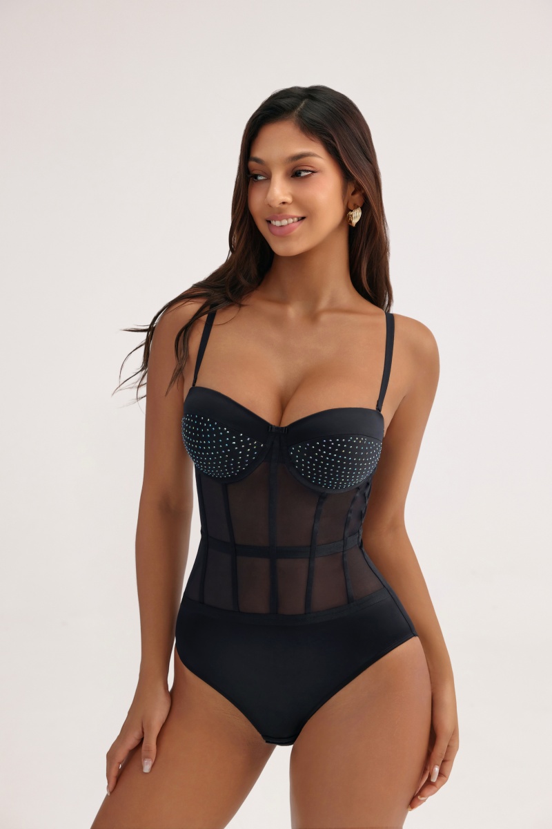 Sexy Backless Mesh Bodysuit - Rhinestone Application Process Shapewear - MW5016