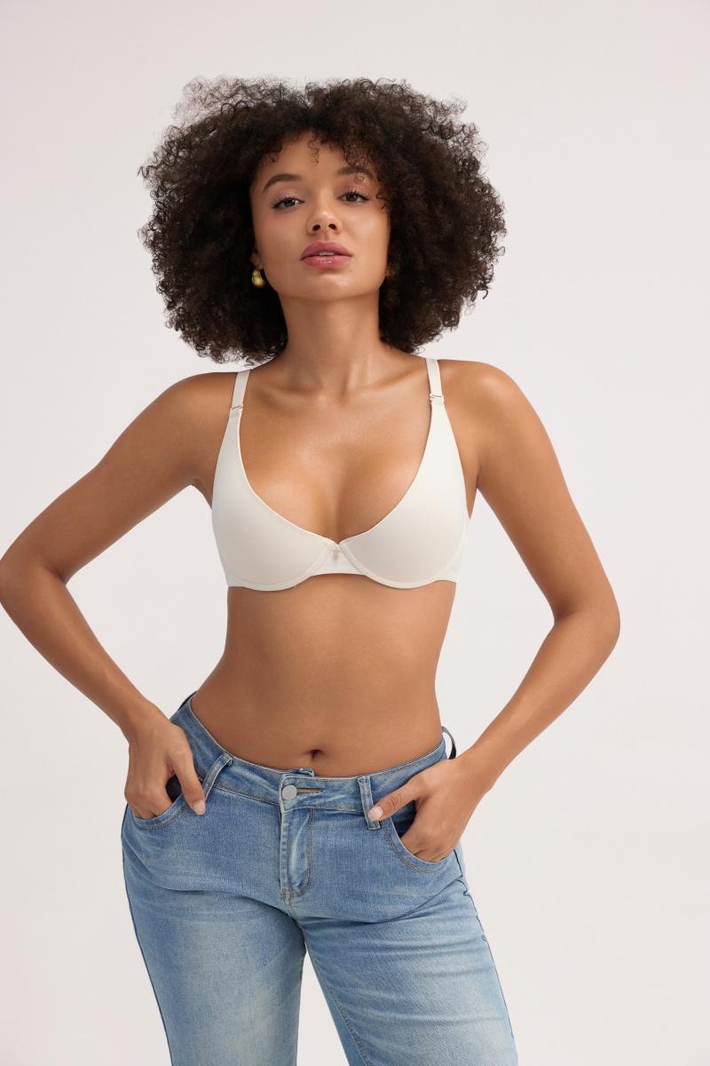 Solid Color Seamless Underwire Bra - Thin Light U-Plunge Backless Daily Wear - MW8004