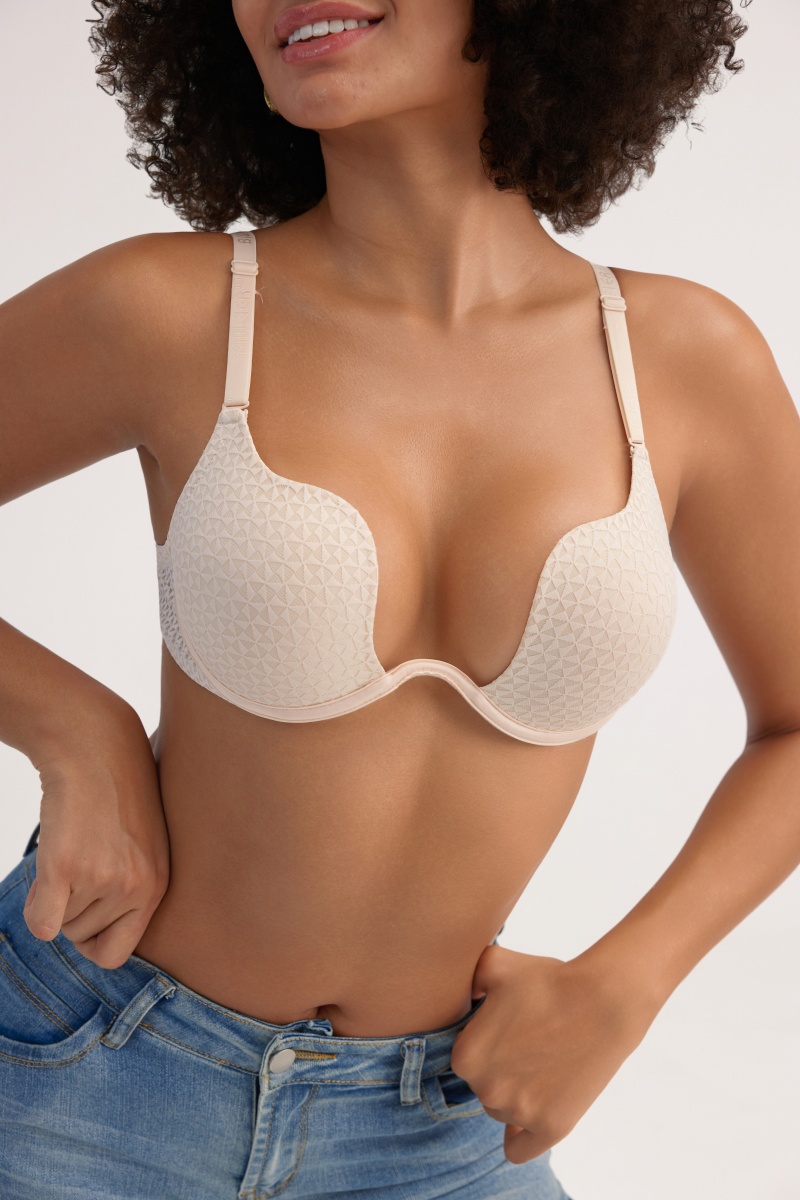 Printed Relief Craft Bra - Irregular Cup Underwire Thin Light Backless Daily Wear - MW8008