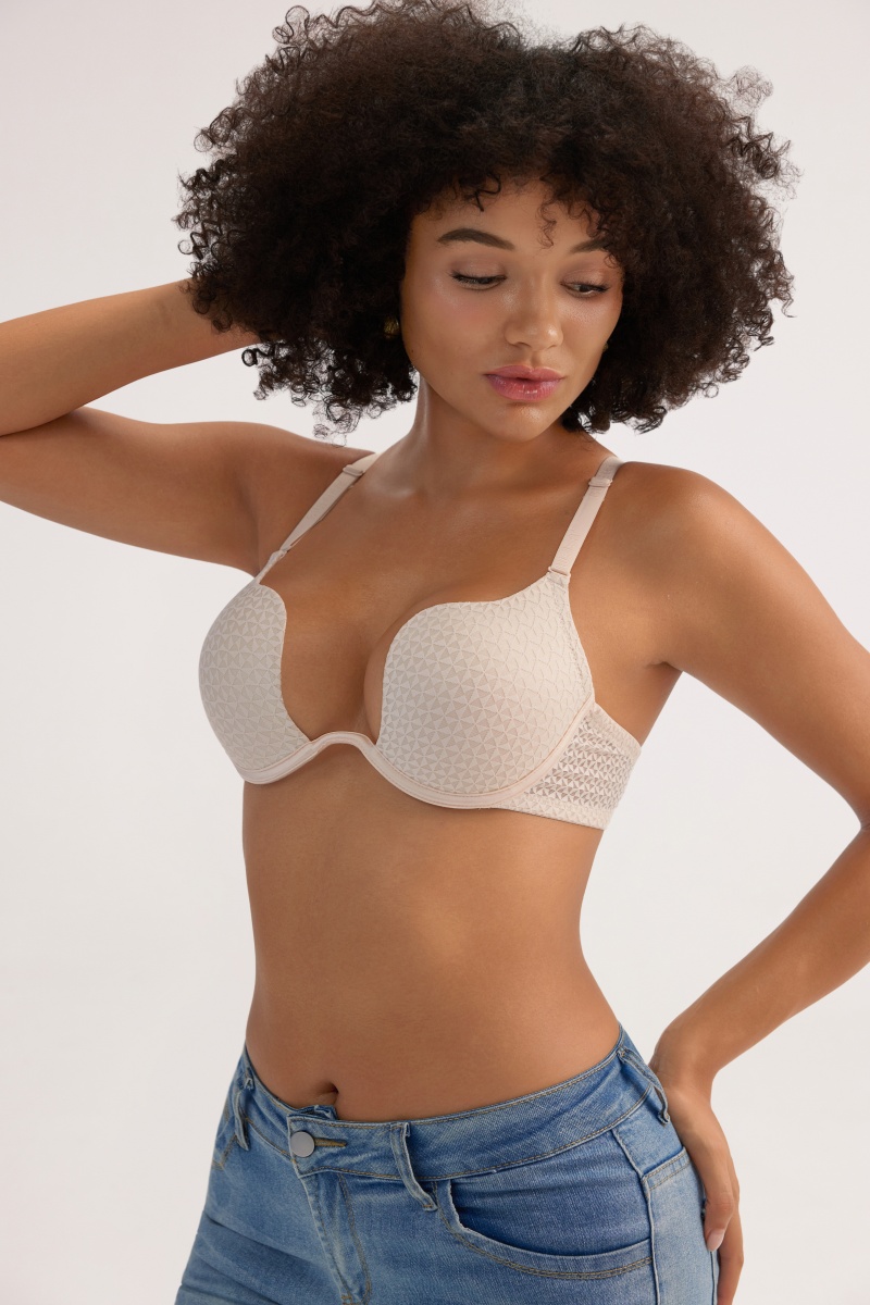 Printed Relief Craft Bra - Irregular Cup Underwire Thin Light Backless Daily Wear - MW8008