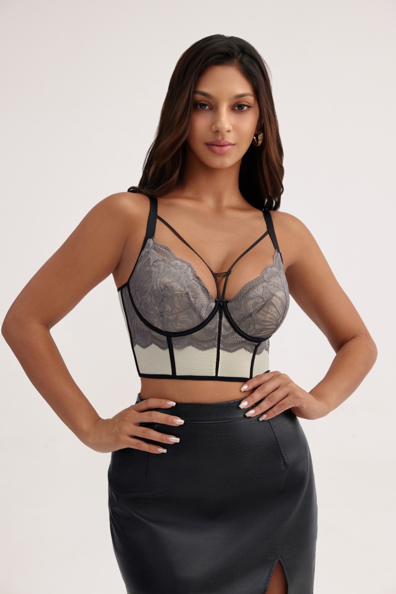 Lace Mesh Corset Bustier Relief Craft Underwire Support Thin and Light Daily Bra - MW8010