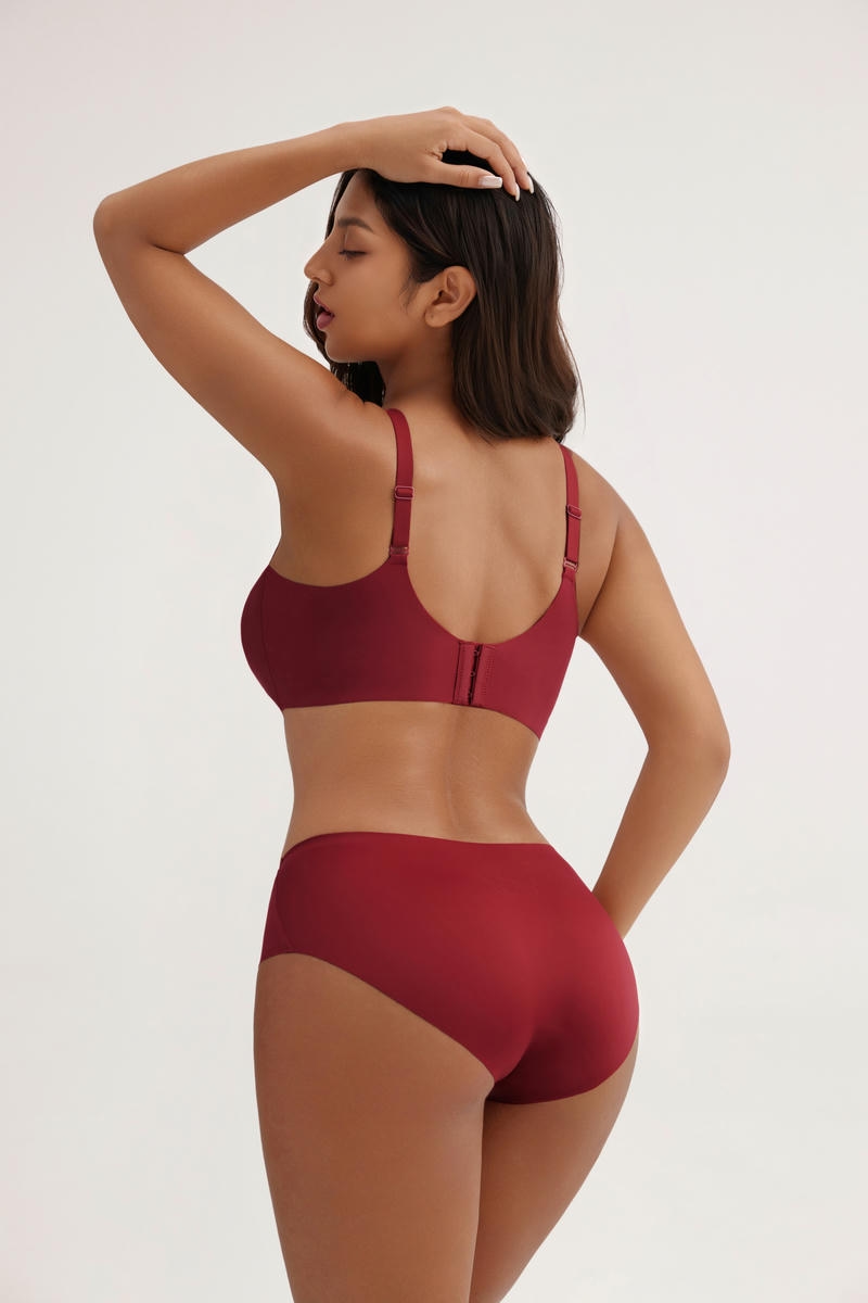 Burgundy Seamless Lingerie Bra Set (L-2XL) , Elastane Blend for All-Day Comfort - MW6009