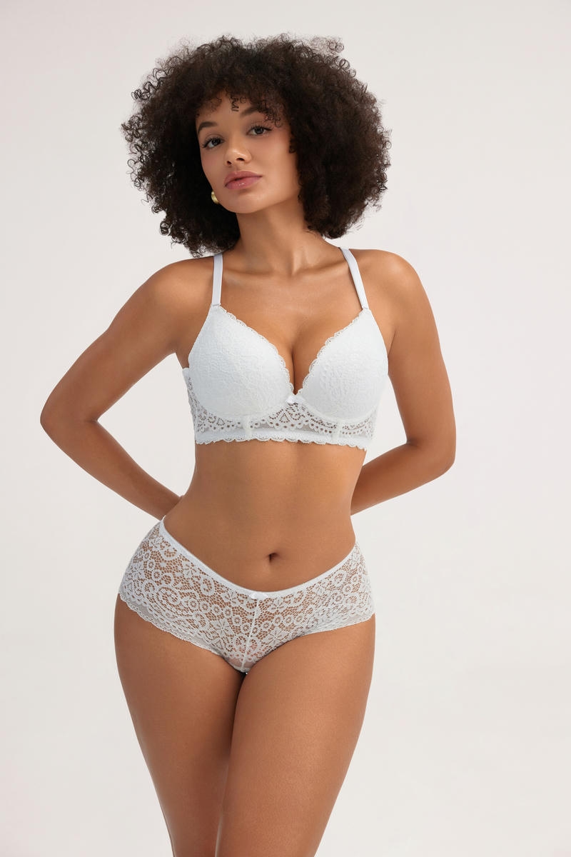 Full Lace White Bra Set - Soft Stretch Fabric, Flattering Fit for Daily Comfort - MW7011