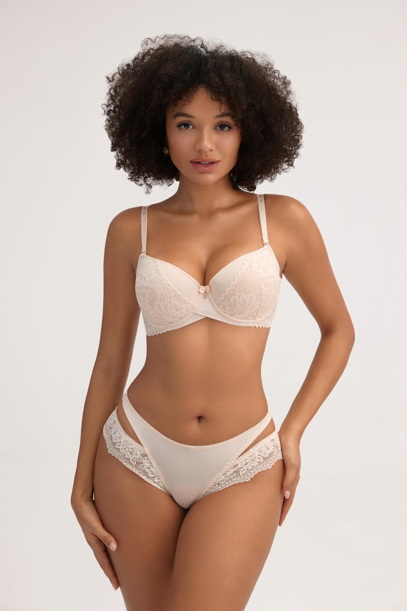Soft Pink Lace & Mesh Lingerie Bra Set - "JUST MY OWN" Letter Detail, 100% Cotton Crotch - MW7012