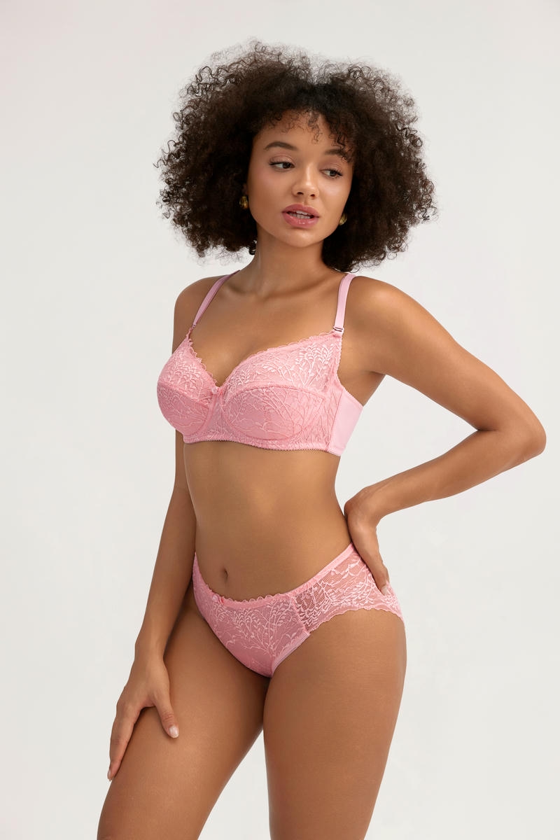 Soft Pink Full Lace Bra Set with Delicate Details - MW7015