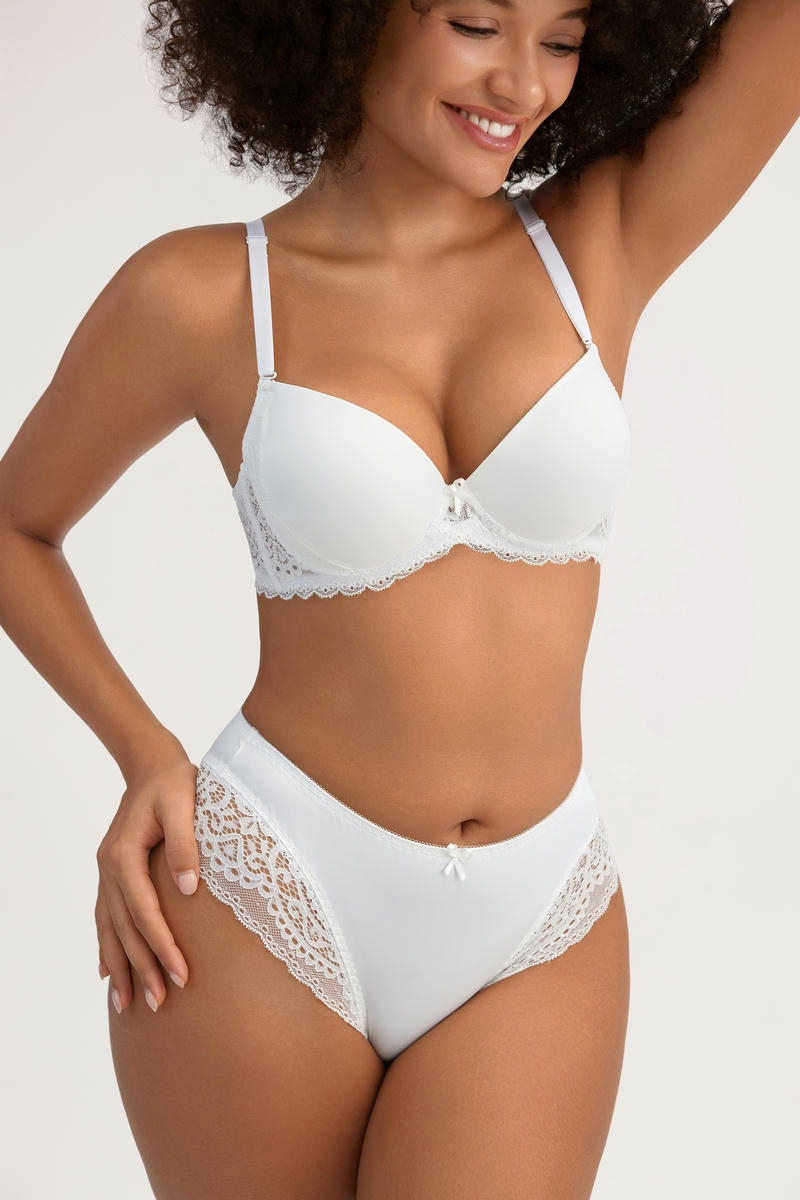 White Lace Trim Lingerie Bra Set - Smooth Cup, Bow Detail (Comfortable Daily Wear) - MW7020