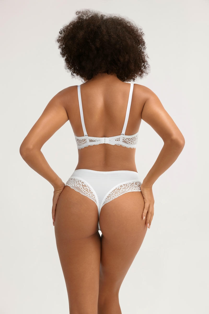 White Lace Trim Lingerie Bra Set - Smooth Cup, Bow Detail (Comfortable Daily Wear) - MW7020