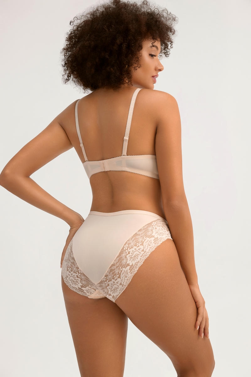 Beige Lace Lingerie Bra Set - Keyhole Detail, Sheer Mesh (Elegant Daily Wear) - MW7021