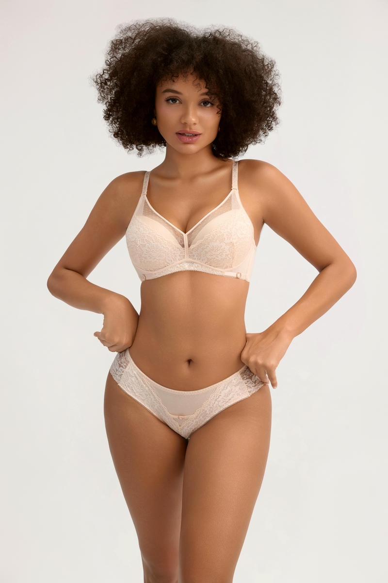 Nude Pink Delicate Lace Lingerie Bra Set - Soft Fabric, Breathable Daily Wear - MW7022
