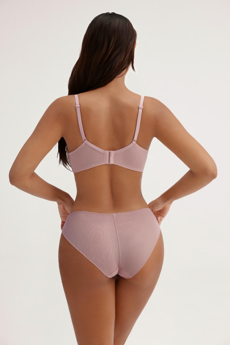 Pastel Pink Star Print Lace Lingerie Bra Set - 100% Cotton Crotch, Mesh Panels - MW7026