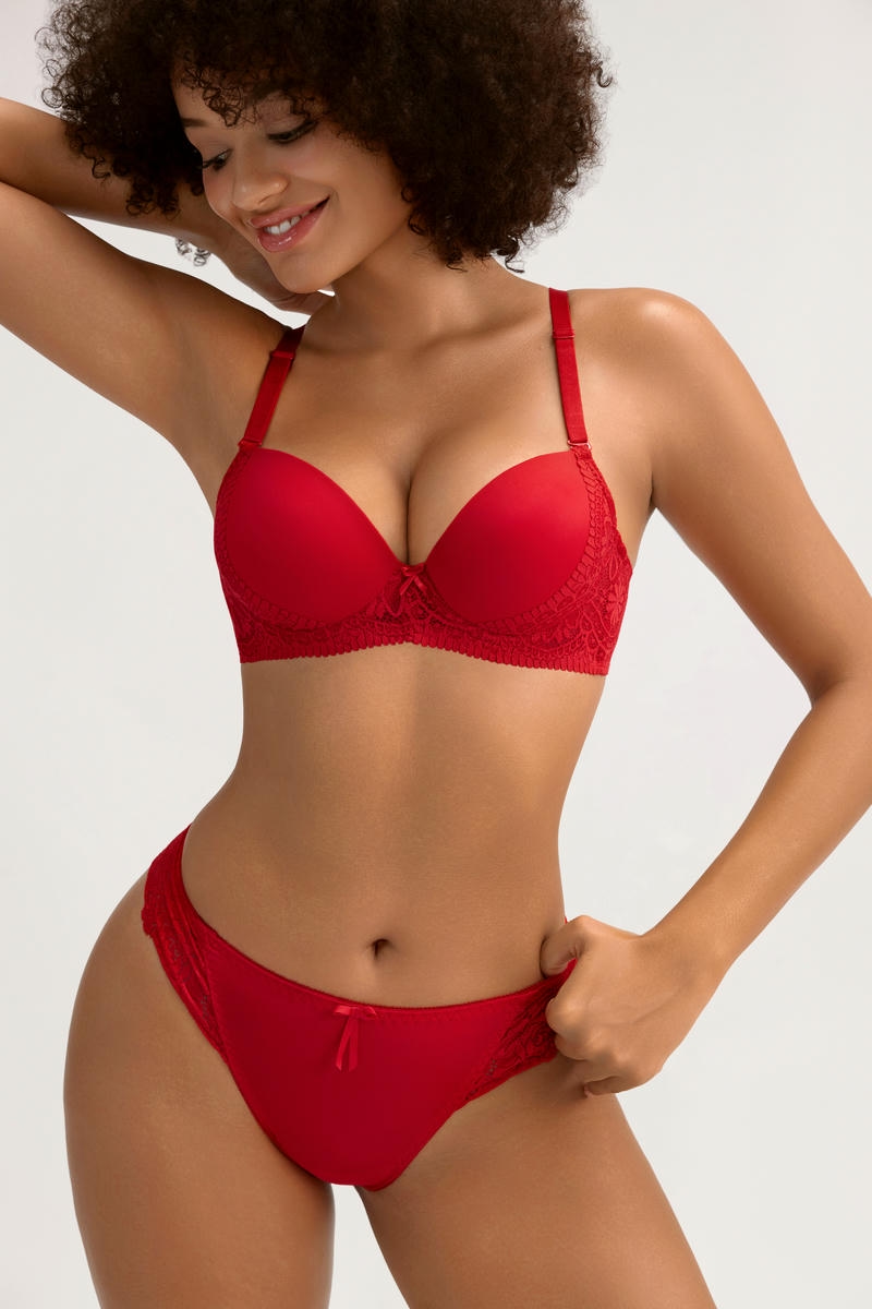 Vibrant Red Lace Lingerie Bra Set - Soft Fabric, Flattering Fit - MW7031
