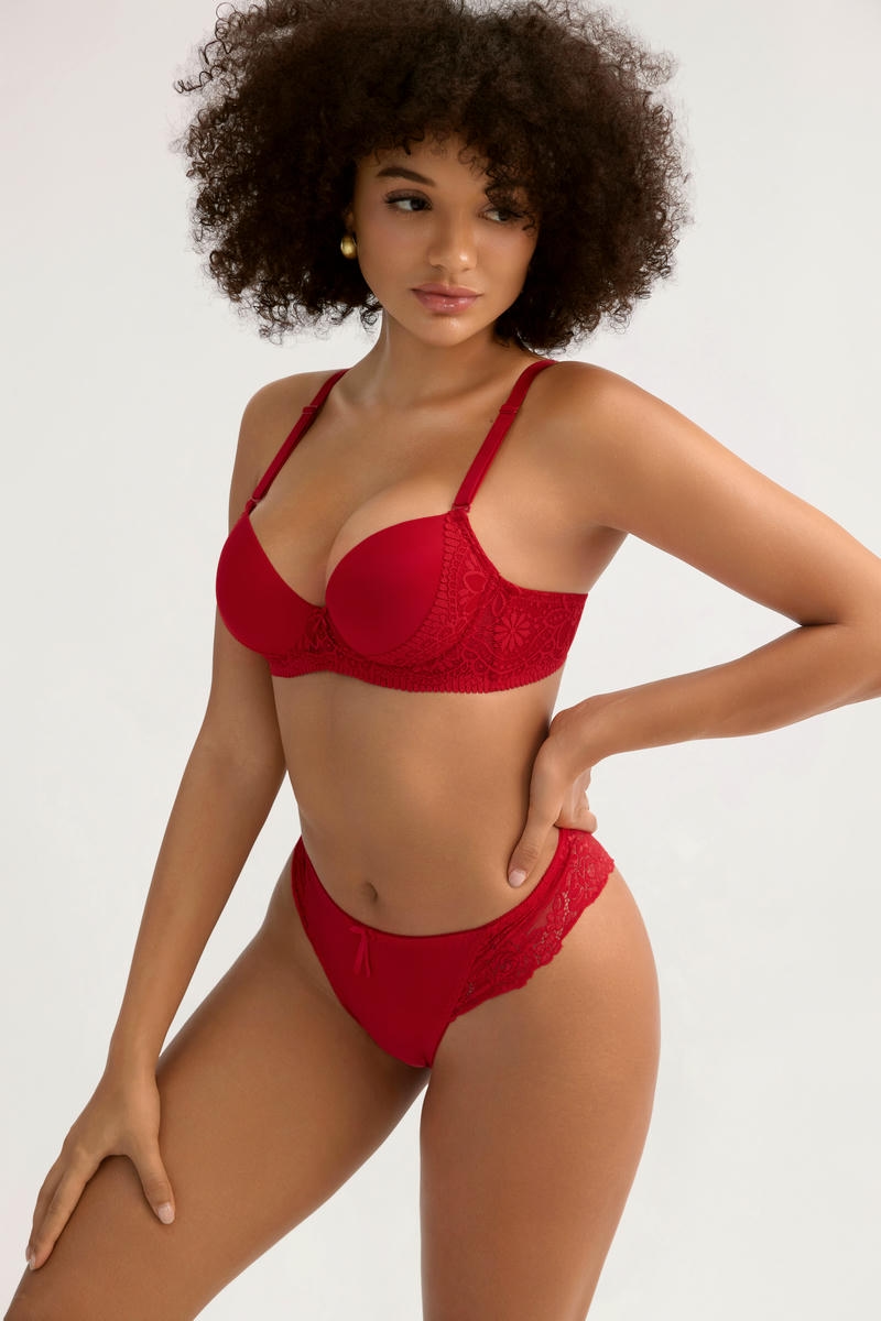 Vibrant Red Lace Lingerie Bra Set - Soft Fabric, Flattering Fit - MW7031