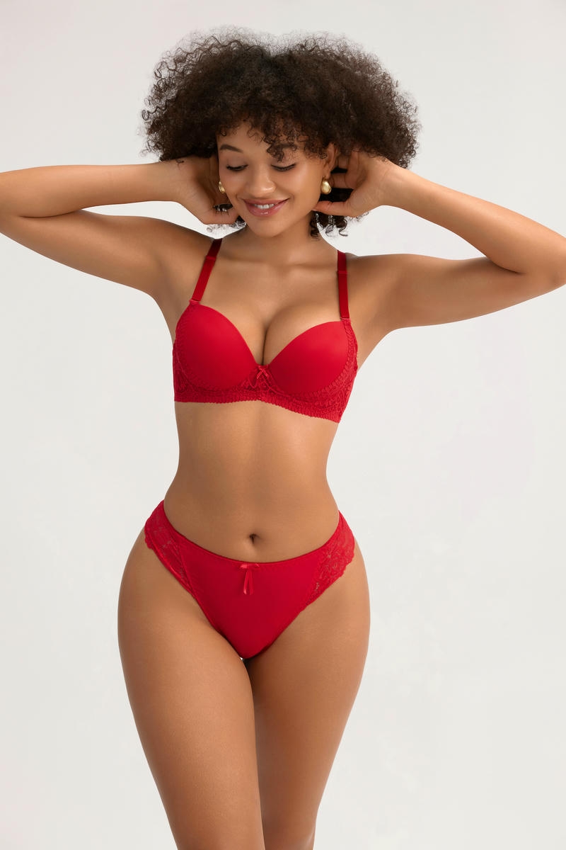 Vibrant Red Lace Lingerie Bra Set - Soft Fabric, Flattering Fit - MW7031
